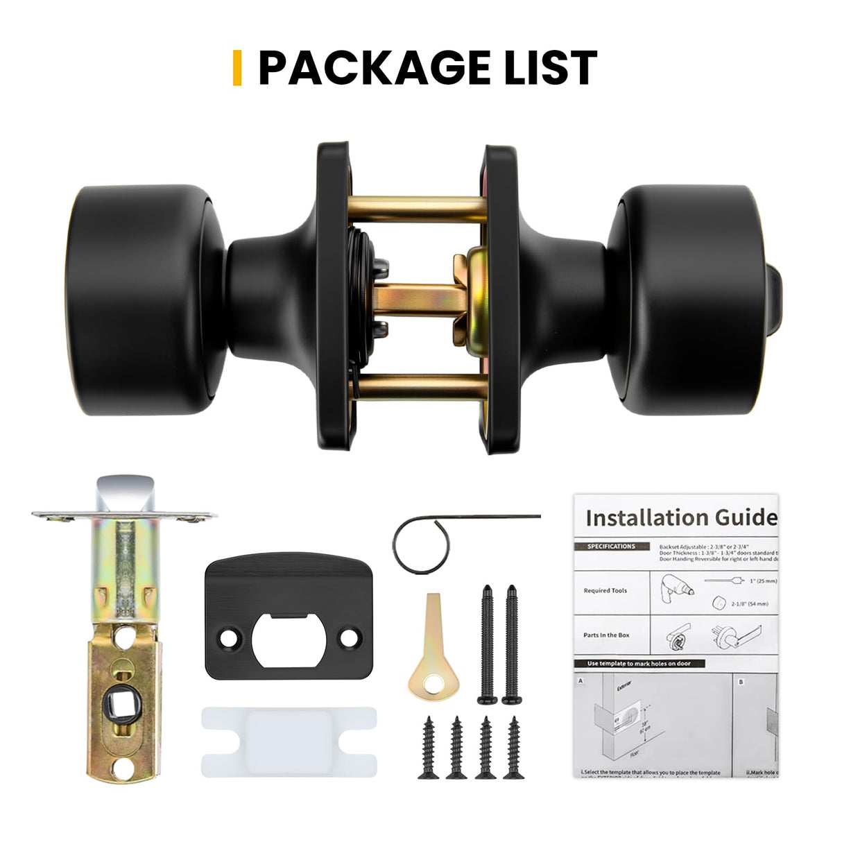 Goldenwarm Matte Black Door Knobs Interior, Privacy Bedroom Door Knob with Lock, Black Interior Door Knobs Bathroom 6 Pack