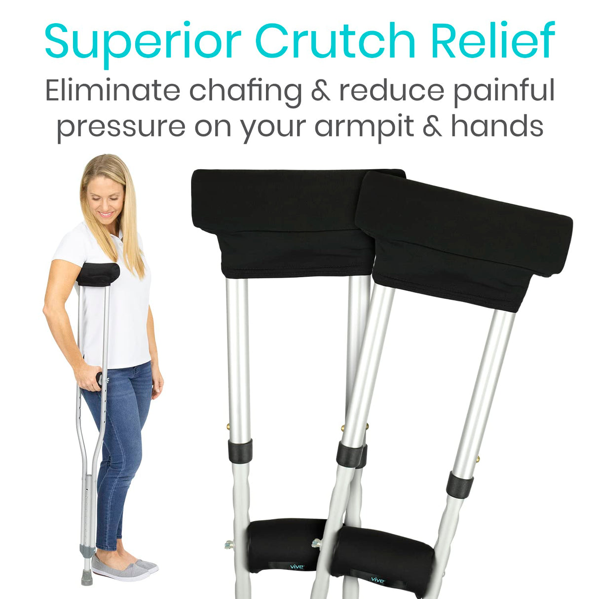 Vive Premium Crutch Pads & Hand Grips - Comfortable, Breathable, Machine Washable Padding - Moisture Wicking & Odor Reducing Pillow Accessory Covers for Adult & Youth Walking Crutches