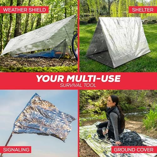 Mart Cobra Emergency Blanket 25-Pack Space Mylar Blankets Survival Gear and Supplies Reusable Thermal Camping Essentials Hiking First Aid Car Emergency Kit Prepper Foil Bug Out Bag Warm Cat Cold Snow