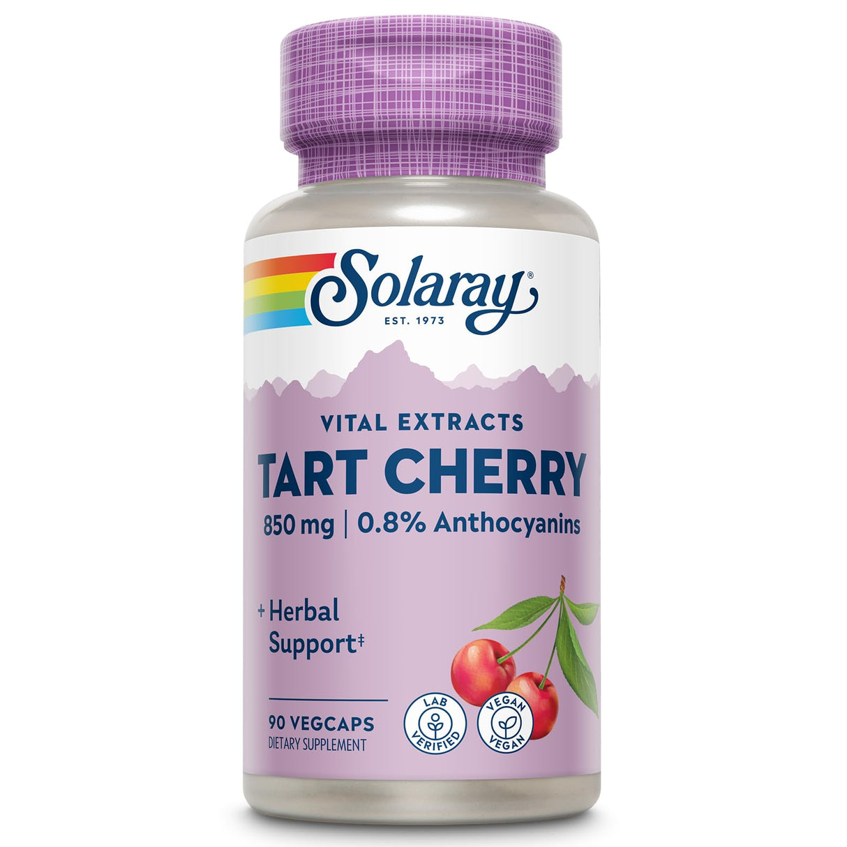 SOLARAY Tart Cherry Capsules 850mg from Tart Cherries - with 0.8% Anthocyanins Plus Ellagic Acid - Wellness Support - Convenient Alternative to Tart Cherry Juice - Vegan, 60-Day Guarantee, 45 Servings