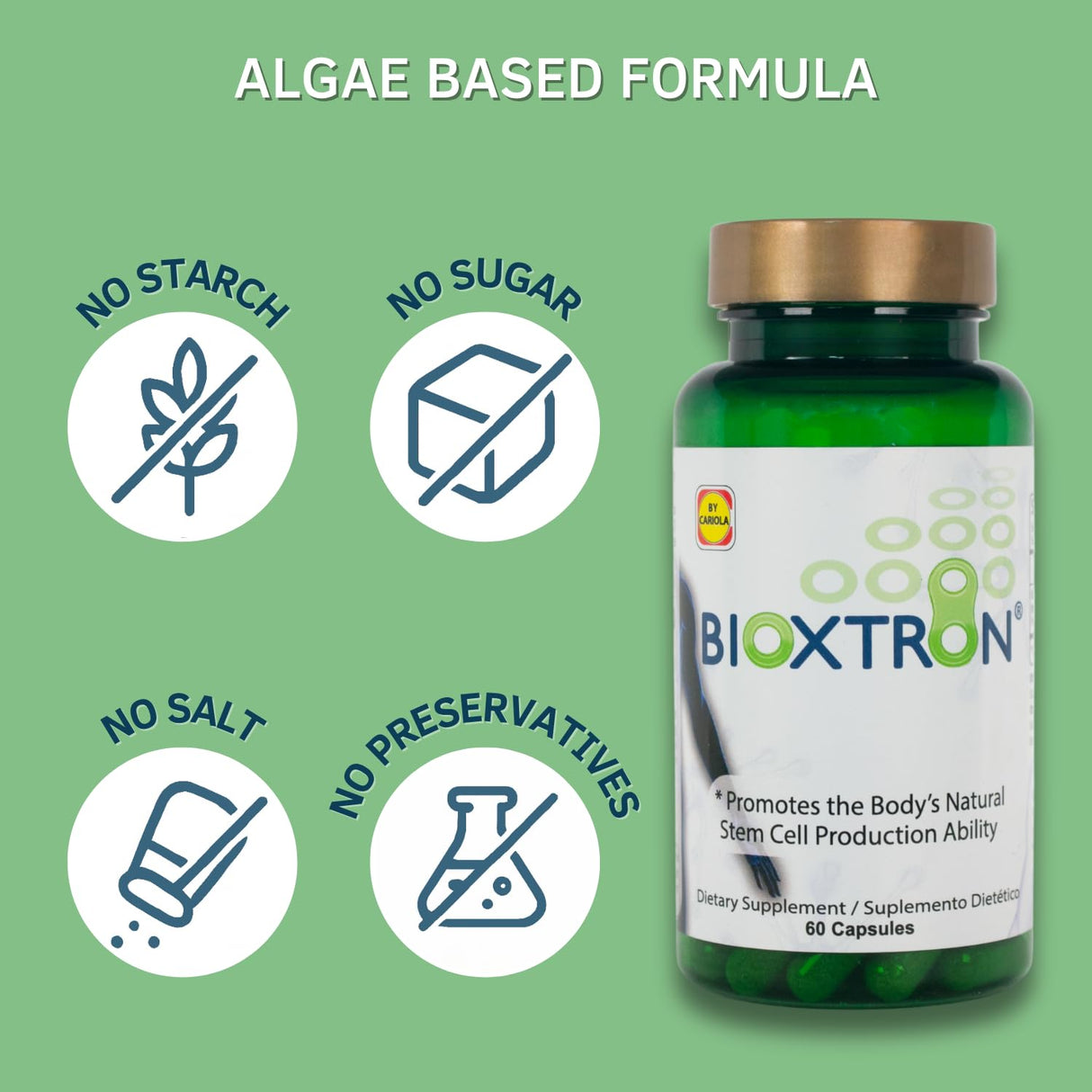 Bioxtron Natural Stem Cell Supplement Capsules - Blue Green Algae and Spirulina - Supports Energy, Joint, Muscle, Immune Health - Stem Cell Regenerator - 60 Capsules (30 Servings)