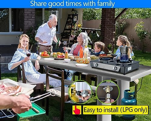 Propane Stove 2 Burner Gas Stove Auto Ignition 26000 BTU Tempered Glass Propane Burner LPG with CSA Hose for Outdoor Cooking, Emergency