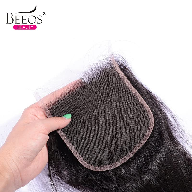 BEEOS 5x5 HD Lace Closure Only, 0.10mm Ultra-Thin Film HD Lace Body Wave Full Cuticle Aligned Virgin Human Hair Closure Pre Plucked Natural Hairline 18 Inch