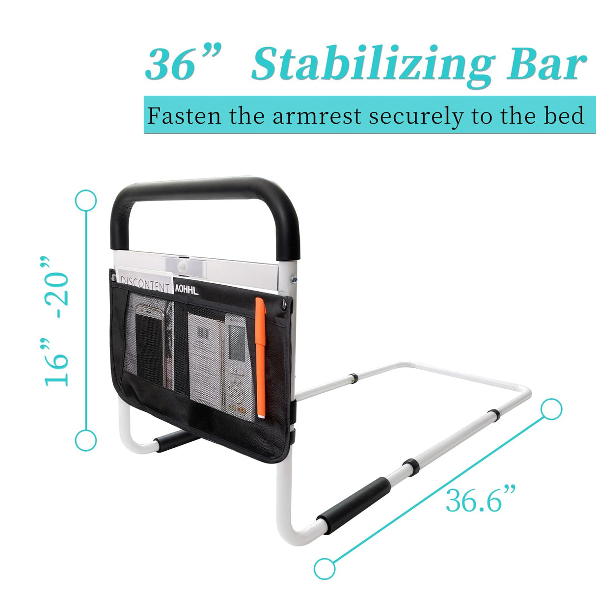 Bed Rails for Elderly Adults Safety with Adjustable Heights Storage Pocket Assist Support Side Railings Seniors Slides Under Mattressbed Cane Guard Bed Handles Bars (White (with Light))