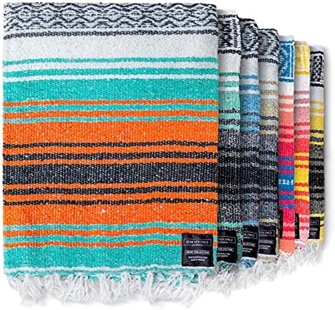 Benevolence LA Authentic Handwoven Mexican Blanket | Yoga Blankets, Outdoor, Picnic, Beach, Camping | Equestrian Saddle | Serape 50x70 inches - Mandarin, Pack of 1