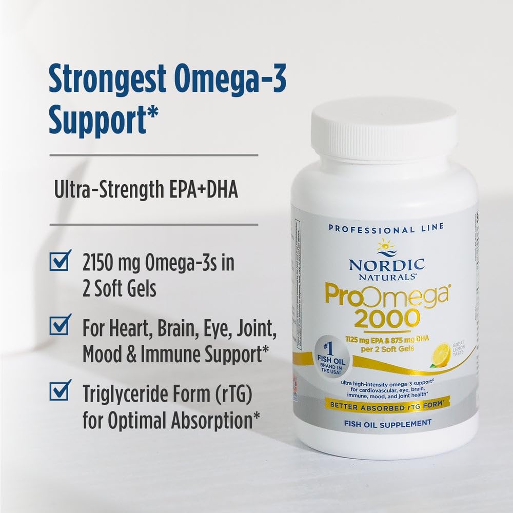 Nordic Naturals ProOmega 2000, 2150 mg, EPA & DHA Fish Oil, Lemon - 120 Count