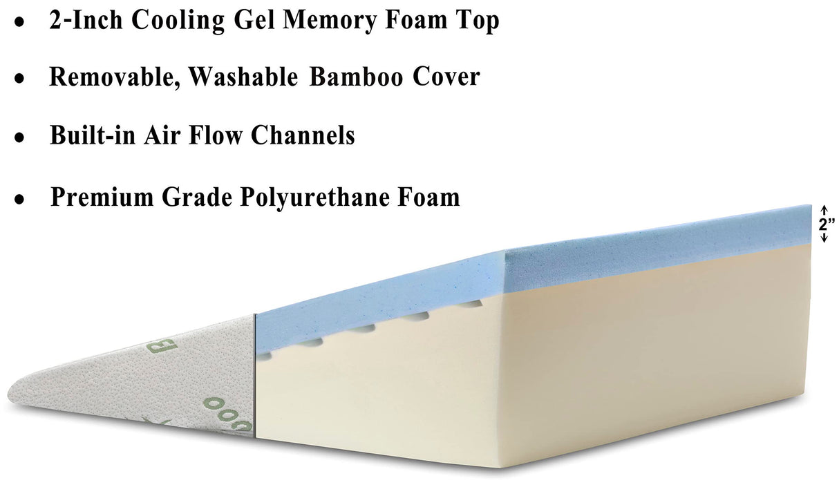 InteVision Foam Bed Wedge Pillow (26" x 25" x 7.5") and Headrest Set, 2" Memory Foam Top - Helps Relief from Acid Reflux, Post Surgery, Snoring