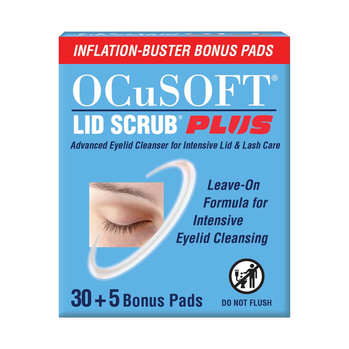 OCuSOFT Lid Scrub PLUS Inflation Buster, Pre-Moistened Pads, 30+5 Count
