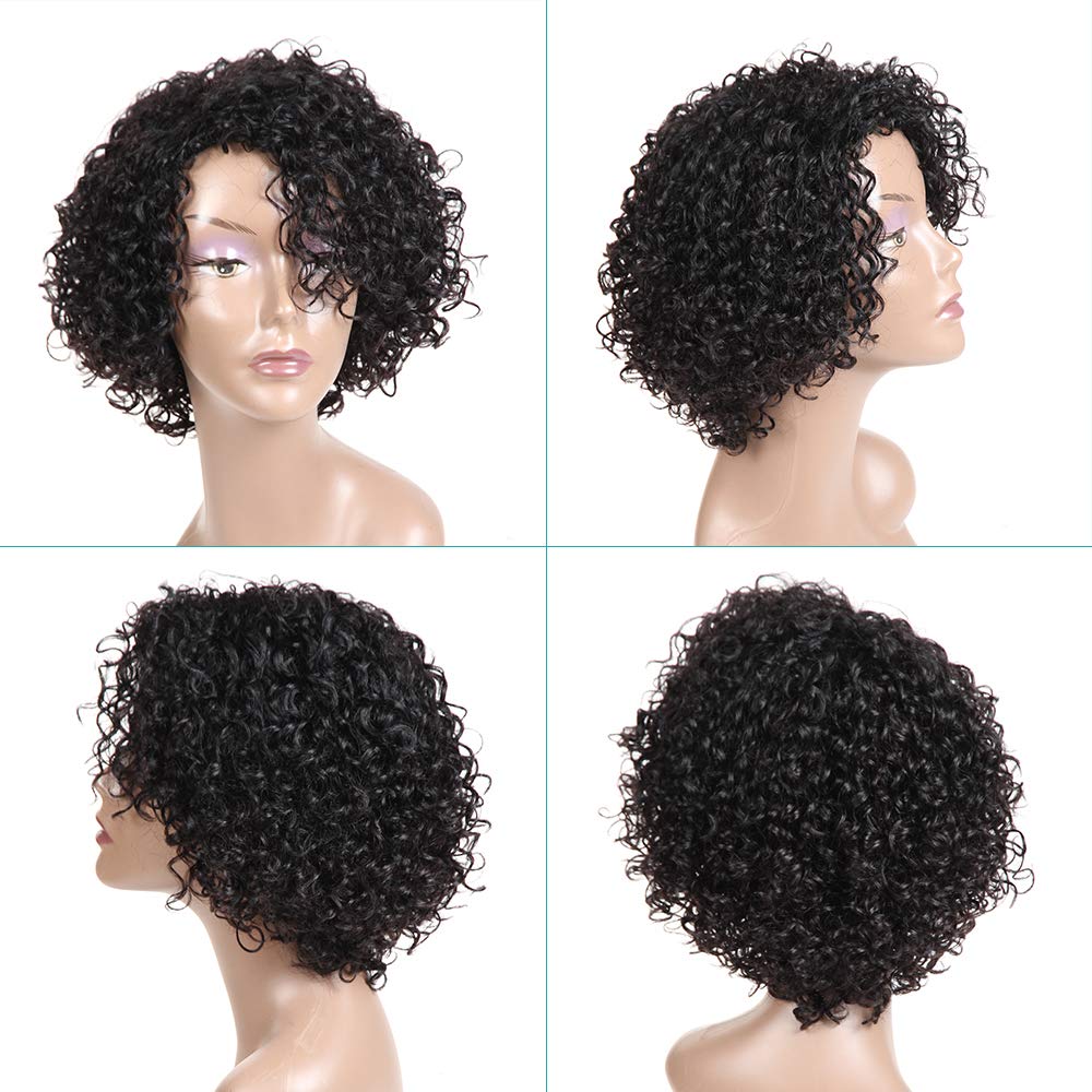 Brazilian Kinky Curly 10 Inch Human Hair Wigs for Black Women - Wear and Go Glueless Short Wig with Natural Color - 100% Human Hair