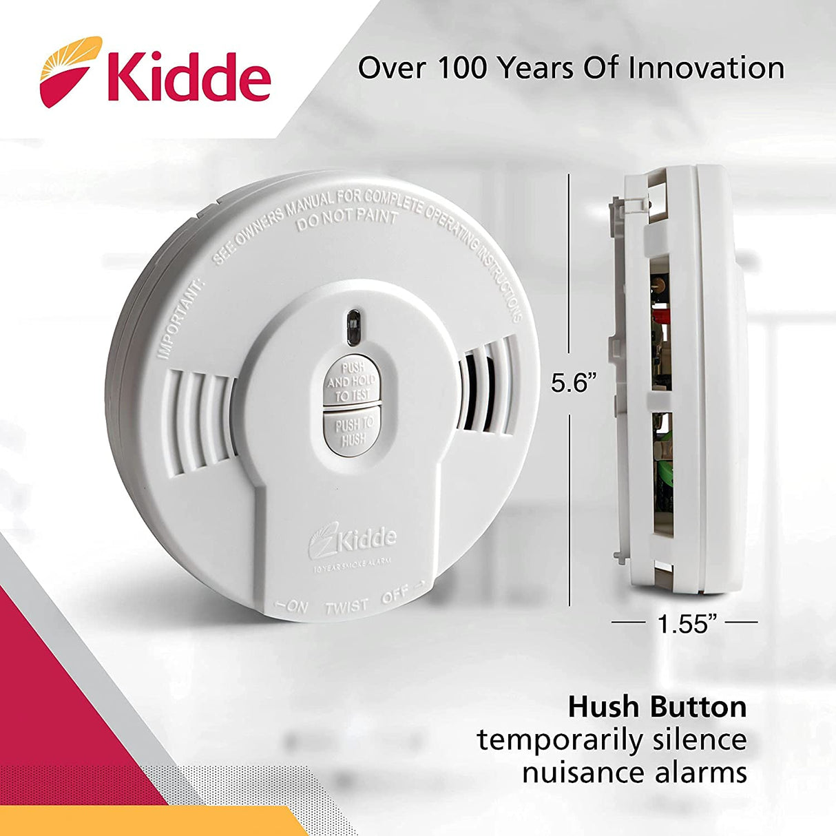 Kidde Smoke Detector, 10-Year Battery, LED Indicators, Replacement Alert, Test-Reset Button & Smoke & Carbon Monoxide Detector, AA Battery Powered, LED Warning Light Indicators