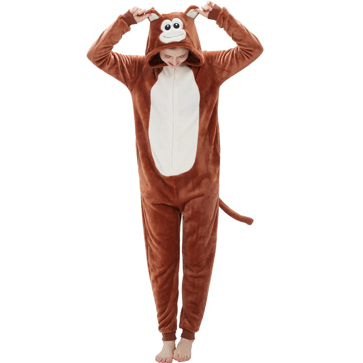 SWEETXIN Adult Unisex Brown Monkey Onesie Pajamas Halloween Christmas Cosplay Costume Suit for Women and Men (Small, Monkey)