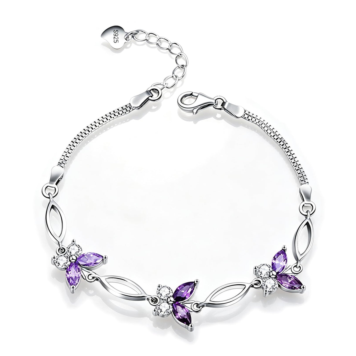 Nieboa S925 Sterling Silver Purple Butterfly Bracelets for Women,Anniversary Jewelry Gift for Women Mother Wife friend(Purple)