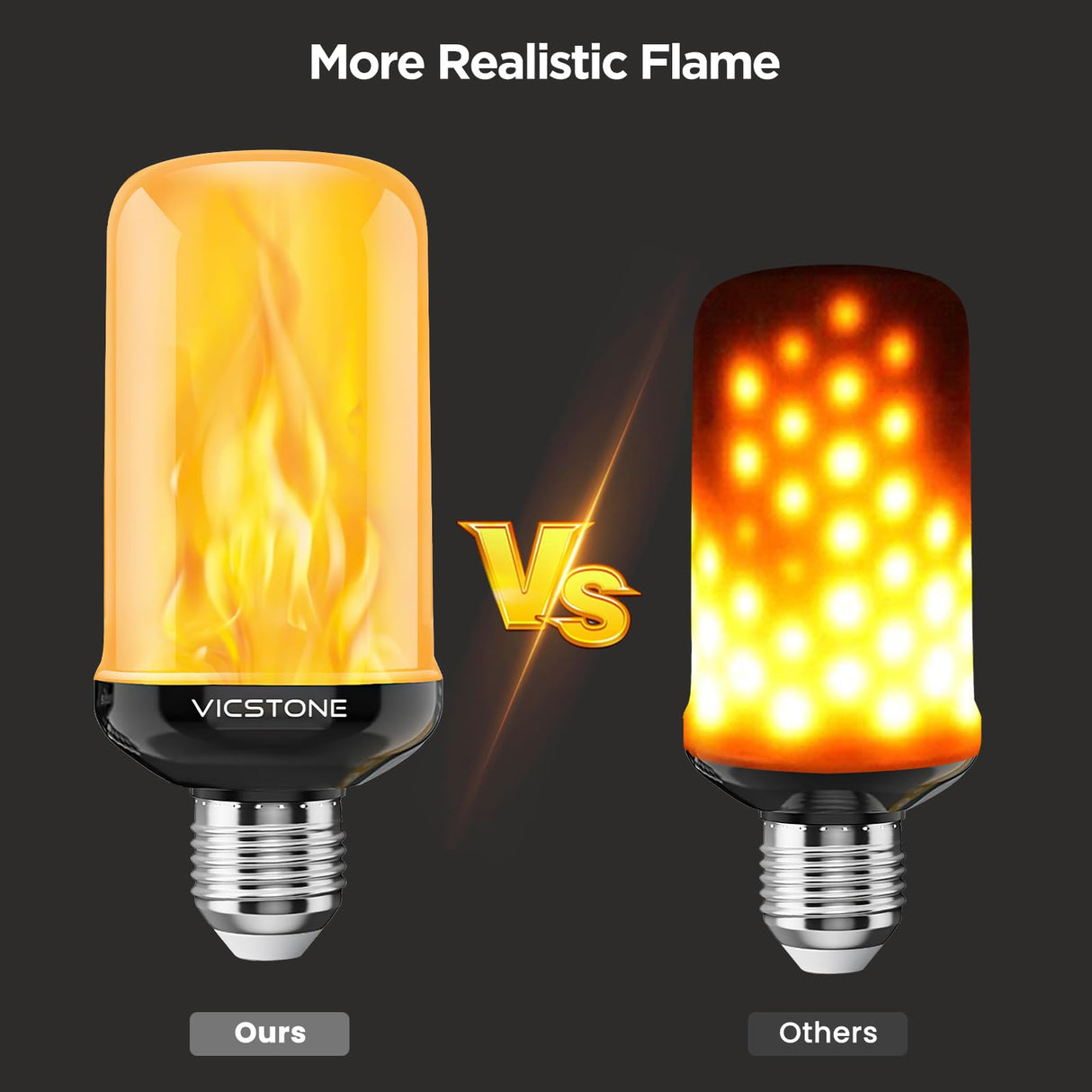 Vicstone Dusk to Dawn LED Flame Light Bulbs Outdoor, 4 Modes Flickering Light Bulbs with Upside Down Effect, E26 Fire Bulb for Halloween Christmas Party Patio Porch Home Indoor Decorations - 2