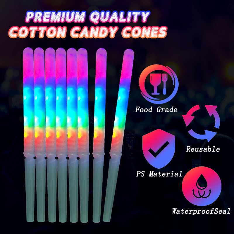 50 Pcs LED cotton candy cones,Glowing cotton candy sticks,Cotton candy holder reusable and waterproof, suitable for Christmas party (colorful)