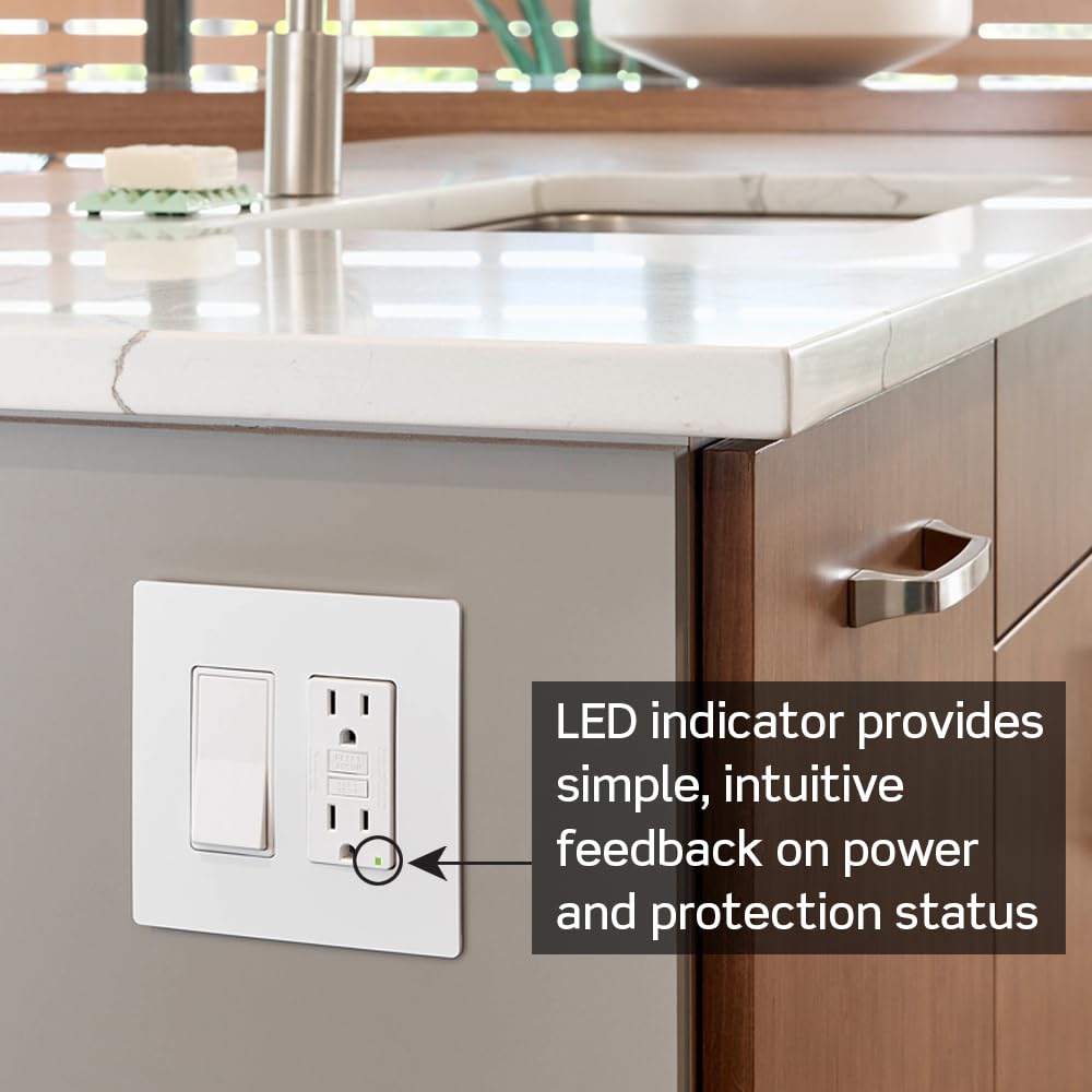 Leviton GFCI Outlet, 15 Amp, Self Test, Tamper-Resistant with LED Indicator Light, Protection from Electric Shock and Electrocution, GFTR1-W, White
