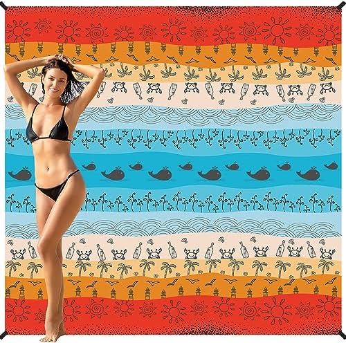 BYDOLL Beach Blanket 78''X81'' 4-7 Adults Oversized Lightweight Waterproof Sandproof Blanket for Beach Large Picnic Mat Travel Camping