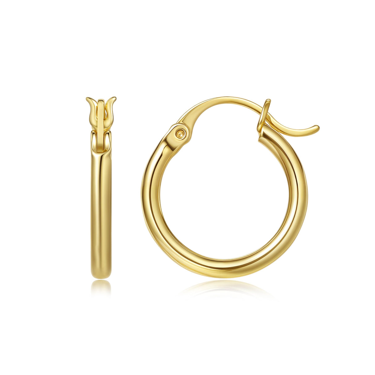 YUVOLA 14k Yellow Gold Hoop Earrings for Women Real Gold 16mm Classic Round Polished Hoops 2mm Thickness