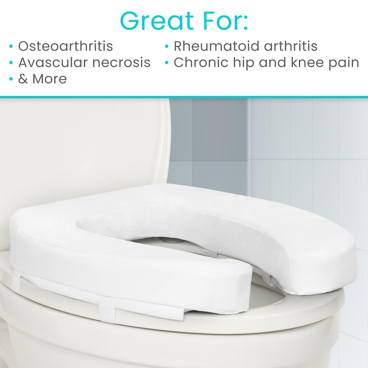 Vive Toilet Seat Riser for Seniors - Universal Fit - Raised Toilet Seat Cushion with High-Density Foam for Elongated & Standard - Firm Handle, Cushioned & Padded - Elevated Medical Handicap Lifter