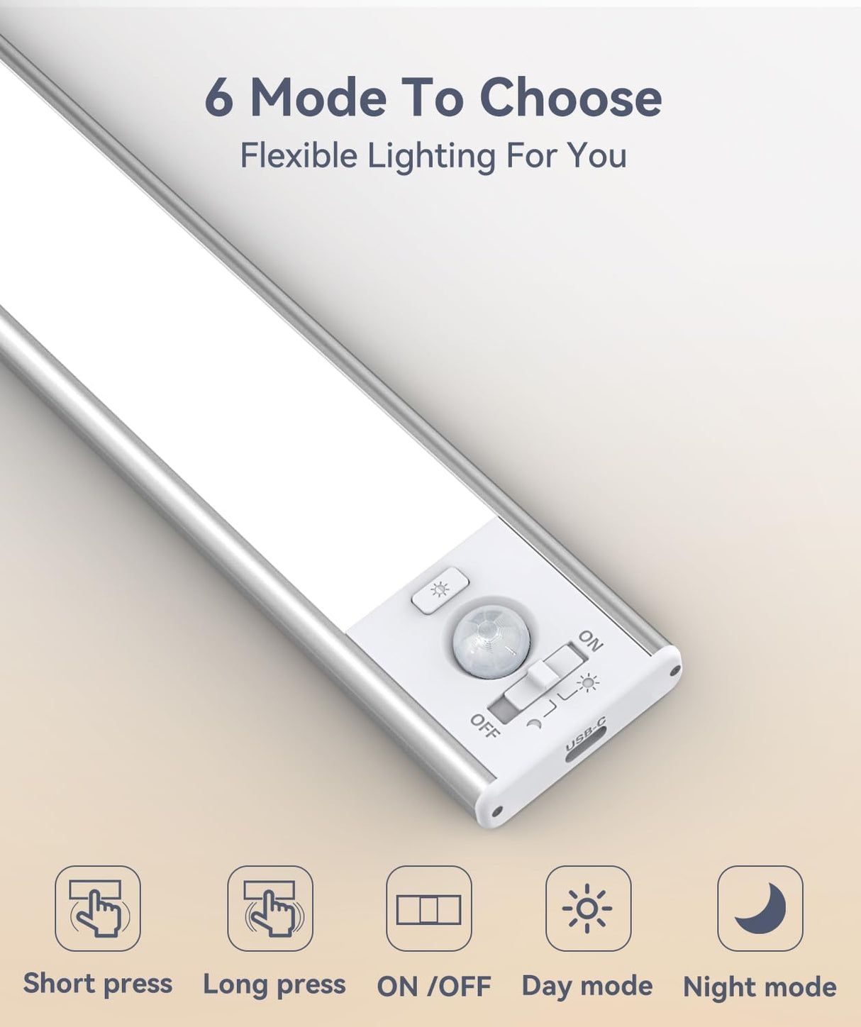 13inch Under Cabinet Lighting, 3200mAh Rechargeable Motion Sensor Light Indoor, LED Battery Operated Cabinet Lights, Dimmable Closet Light, Wireless Under Counter Lights for Kitchen (2pack)