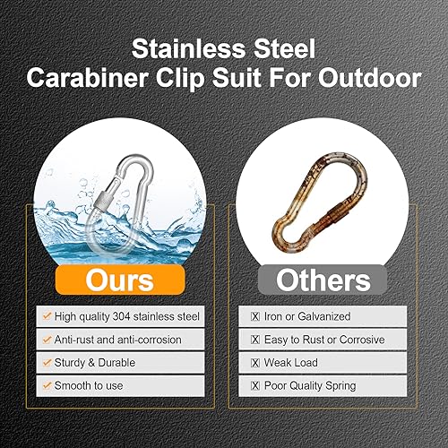 KINLINK 15 Pack Screw Locking Carabiner, 3.15 inch Heavy Duty Carabiner Clips, 304 Stainless Steel Small Caribeener Clips, Caribiniers for Outdoor Camping, Swing, Hammock, Hiking, Quick Link