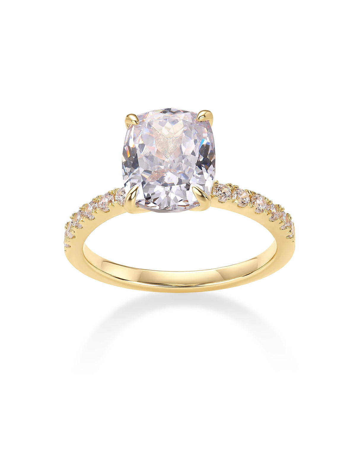 PAVOI 14K Yellow Gold Plated 3 CT Cushion Cut Engagement Ring for Women | Promise Wedding Band | Elongated Cubic Zirconia Engagement Rings | Size 8