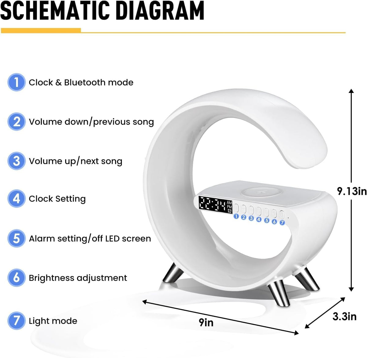 5 in 1 LED Table Lamp with Wireless Charging Bluetooth Speaker