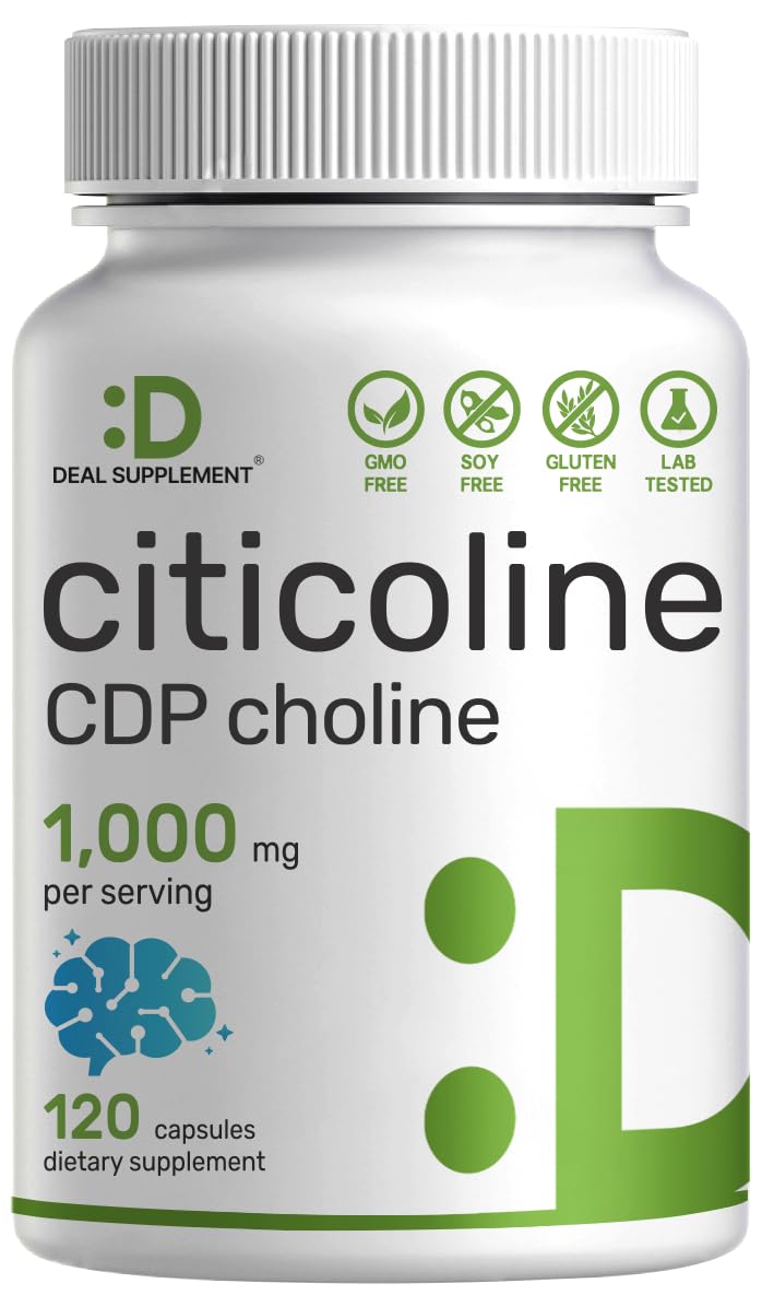 DEAL SUPPLEMENT Citicoline CDP Choline, 1,000mg Per Serving, 120 Capsules – Extra Strength Choline Supplements – Nootropic B Vitamin Properties – Promotes Brain Health, Memory, & Focus – Non-GMO
