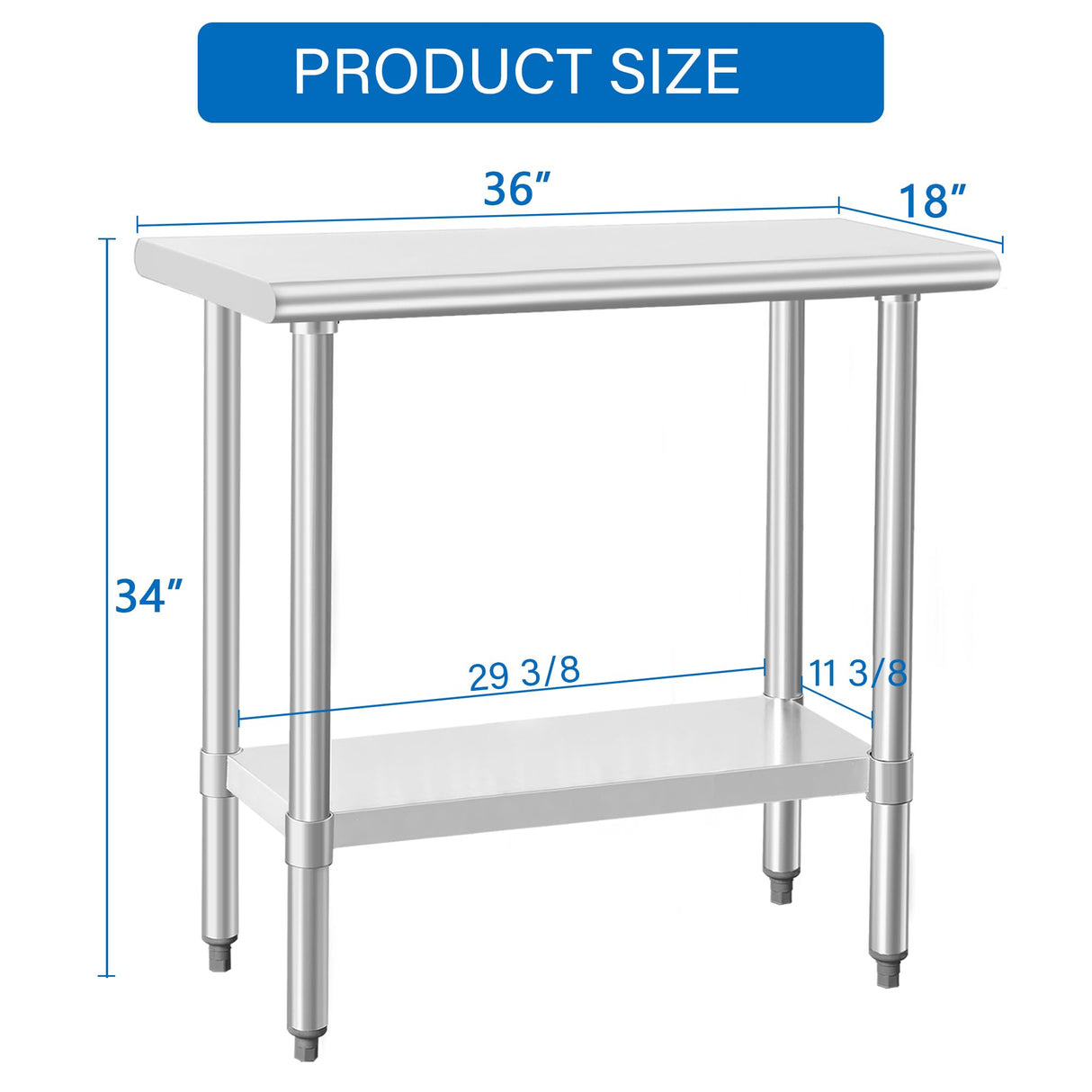 HARDURA Stainless Steel Work Table Commercial 18×36 Inches Kitchen Prep Table and Heavy Duty Commercial Workbench NSF 430 with Undershelf and Galvanized Legs