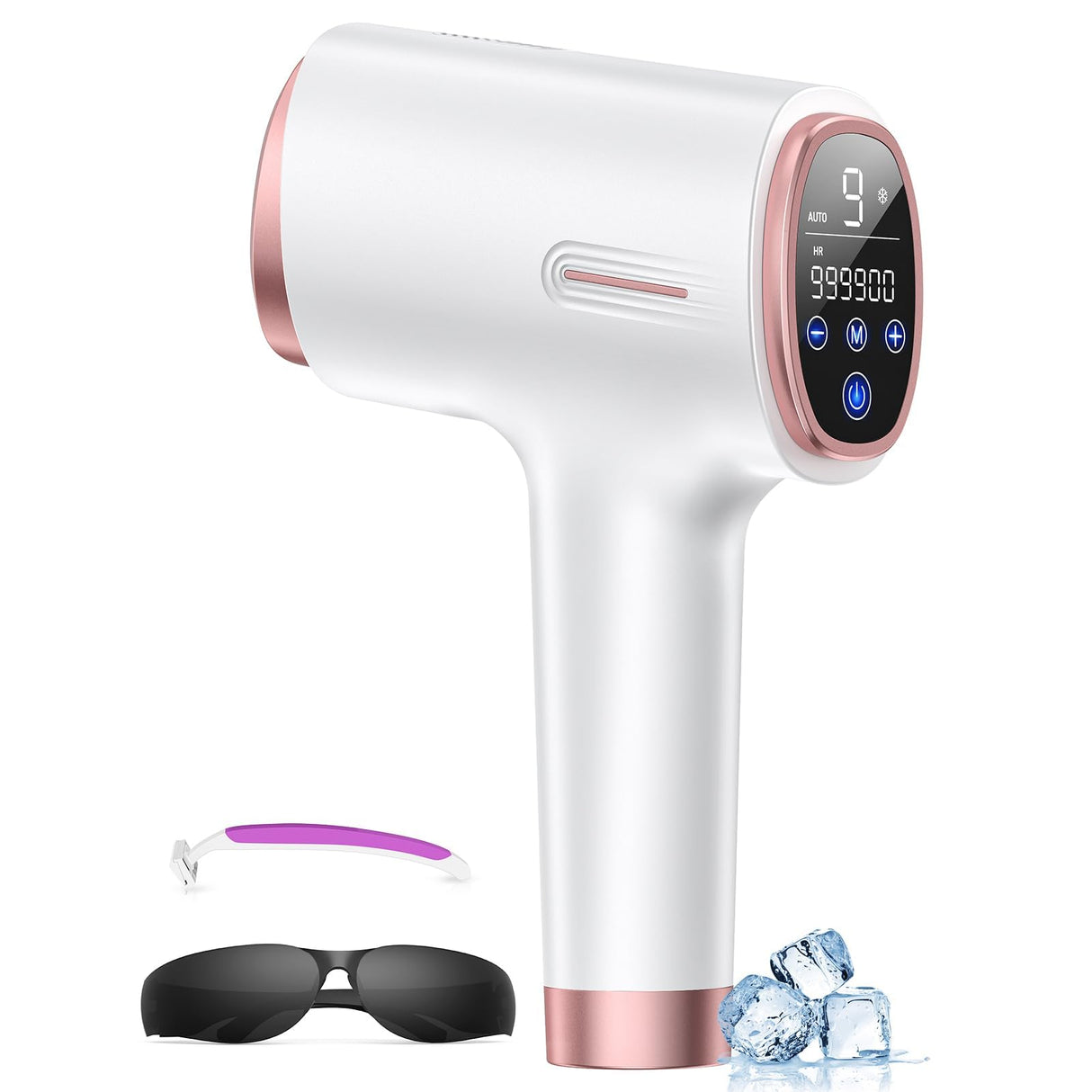 Finequin Laser Hair Removal for Women & Men, 45°F Ice-Cooling Contact, Safe & Virtually Painless Alternative to Salon IPL Hair Removal Device, Long-Lasting Hair Removal from Home, with Razor & Glasses