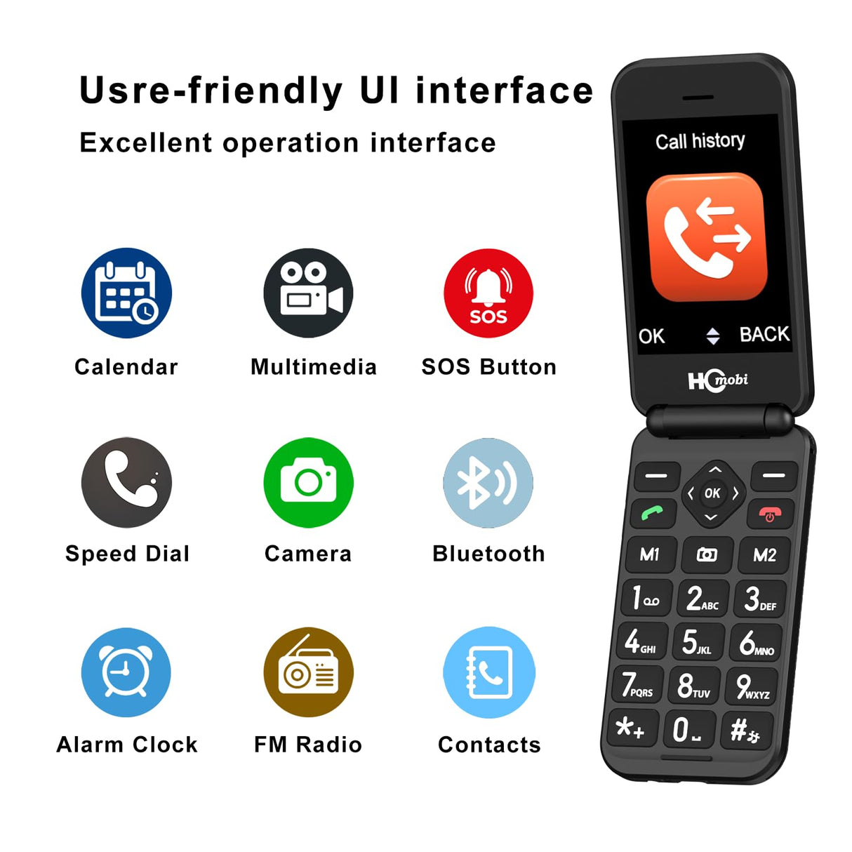 4G Flip Phone Unlocked for Seniors,Basic Flip Phone,Cell Phone for Seniors,2.8" +1.5 ''Screen,SOS Button,Speed Dial,Hans-Free,Big Buttons,Bluetooth,Camera,FM Radio,1400mAh Battery.(Matte Black)