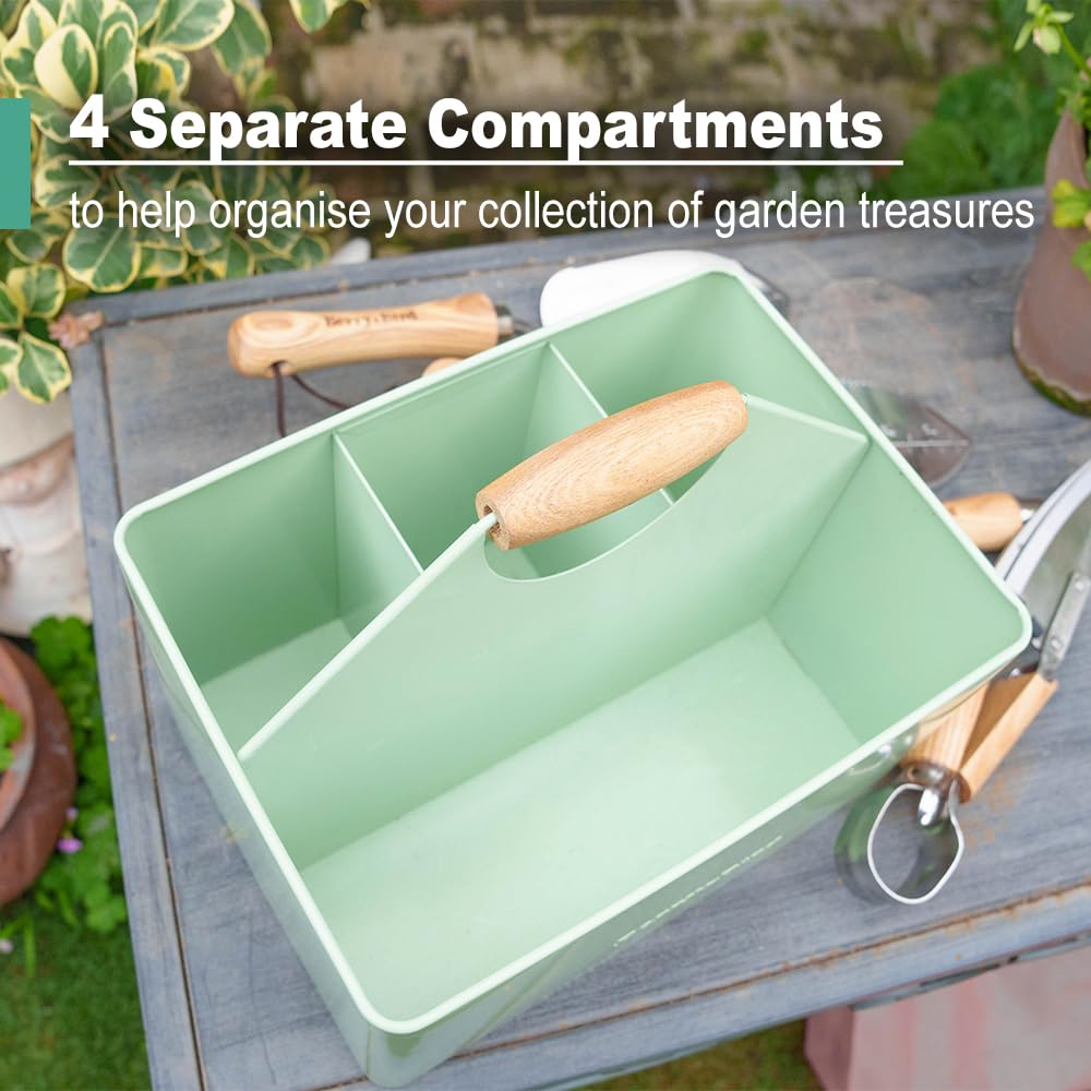 Berry&Bird Garden Tool Organizer, Metal Garden Caddy with 4 Compartments