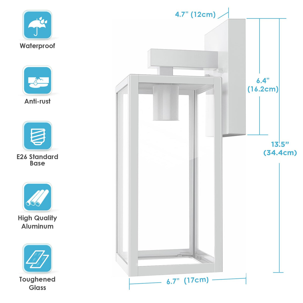 MAXvolador Outdoor Wall Sconce, Exterior Waterproof Lantern Light Fixtures, White Porch Light Toughened Glass, Anti-Rust E26 Patio Lighting, 2 Pack