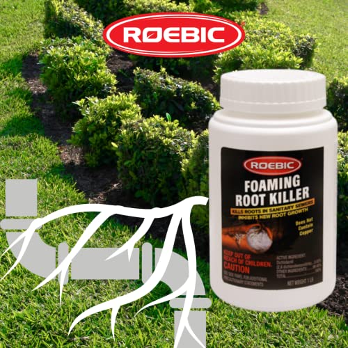 4 Pack Roebic FRK-1LB Foaming Root Killer: Clear Pipes, Stop New Growth, Safe for All Plumbing - 1lb, White, Granules