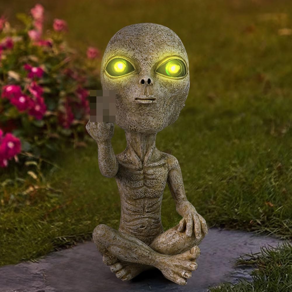 Lopoti Solar Light Alien Statues Sculpture,Funny UFO Extraterrestrial Figurine for Home Garden Yard Art Outdoor Decoration.