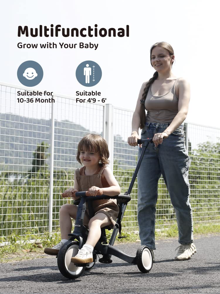 newyoo TR008 Tricycle for Toddlers 1-3, 5 in 1 Baby Balance Bike, Christmas and Birthday Gift for Boy and Girl, Toddler Bike with Parent Push Handle & Safety Guard, Dark Gray, TR008