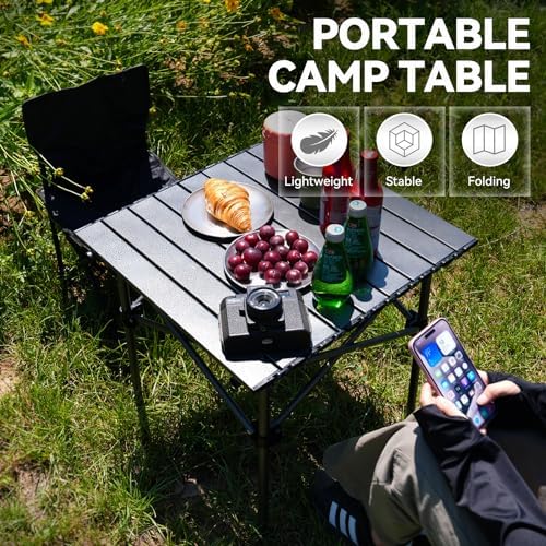 Opliy Portable Folding Camping Table for 2-4 Persons Aluminum Collapsible Table Lightweight with Carry Bag for Camping, Hiking, Picnics, BBQ, Beach Trips & Tailgating
