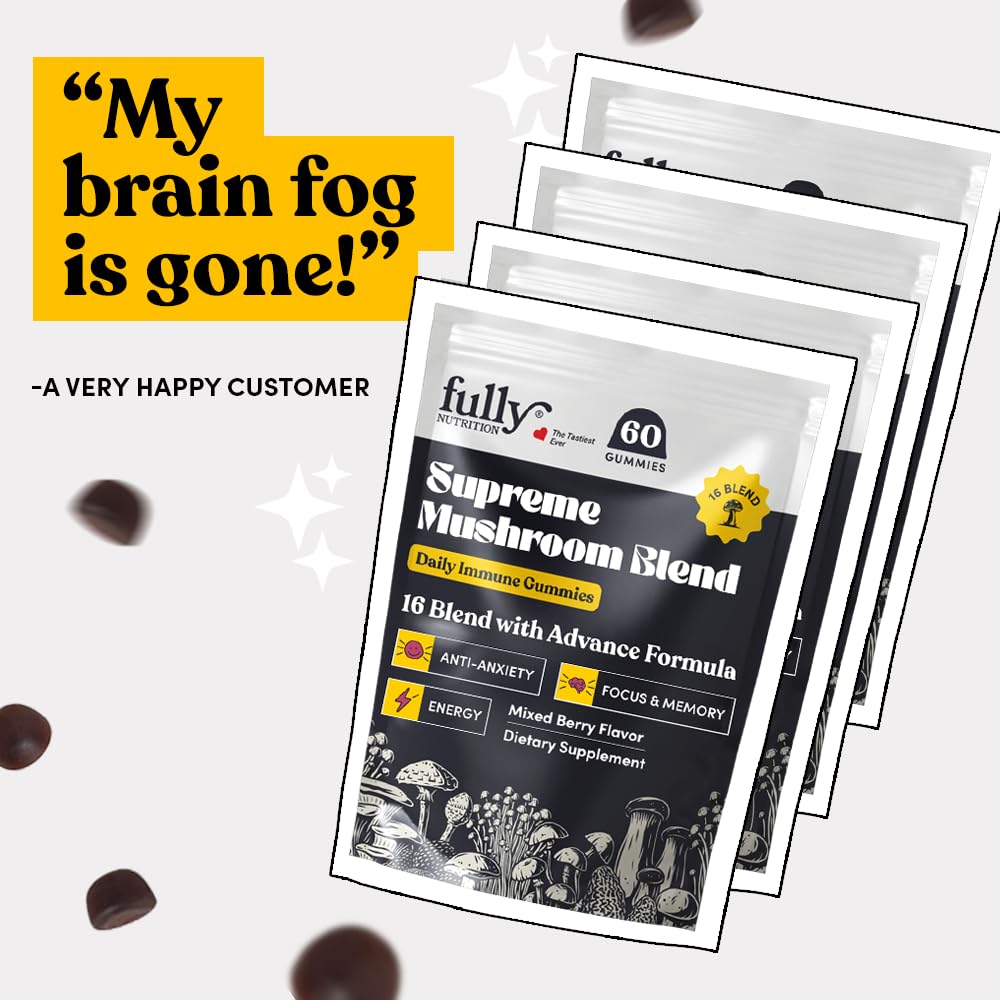 16 in 1 Blend Mushrooms Gummies for Adults - Lion's Mane Mushroom Supplement, Focus Gummies with Lions Mane, Lion's Mane Gummies for Adults, Natural Mushroom Supplement for Cognitive Support & Clarity