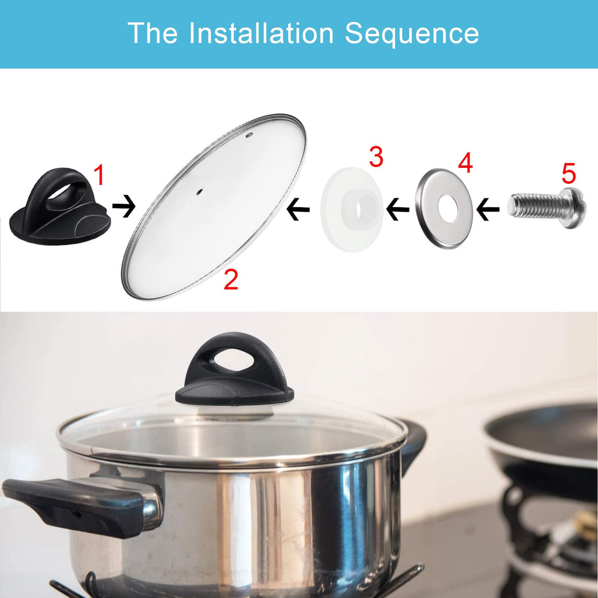 Universal Pot Lid handle Compatible with rival Crockpot Lids, Pan Lid Replacement Handle, rival crockpot replacement parts, Heat Resistant Pot Knob for Glass, Easy Grip Lid Handle (2 Pack)