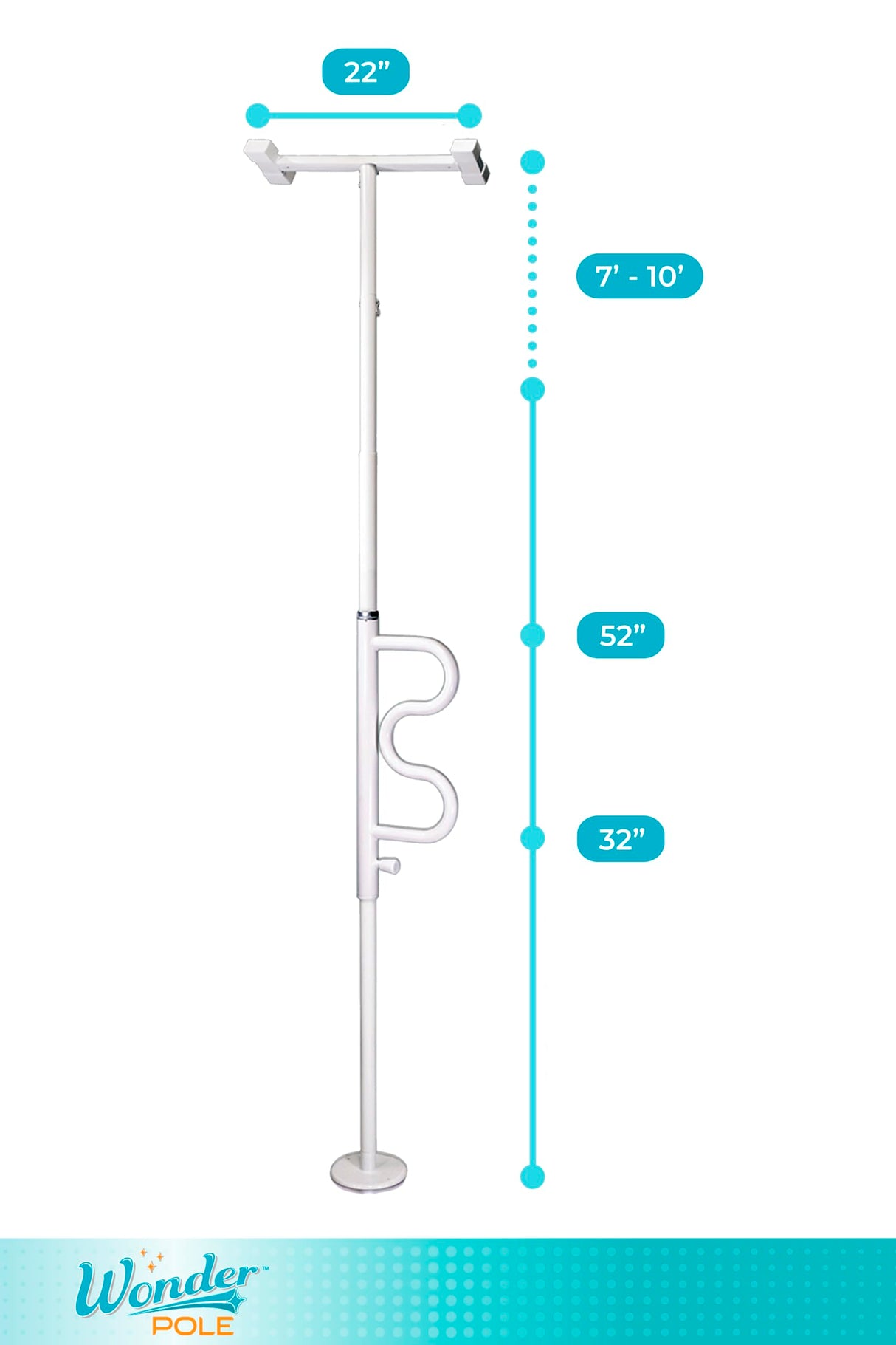 Stander Wonder Pole, Security-Pole and Curve Grab Bar, Tension Mounted Floor to Ceiling Transfer-Pole for Seniors, Elderly Adults, Bathroom Safety Assist and Stability Rail, White