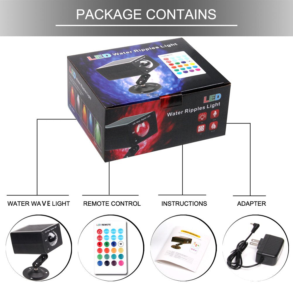 16 Color Water Ripple Lights, Sound Activated Flash Water Wave Lights Party Lighting LED Water Effect Projector Holiday Light with Remote for Disco Christmas Halloween Wedding Kids Room