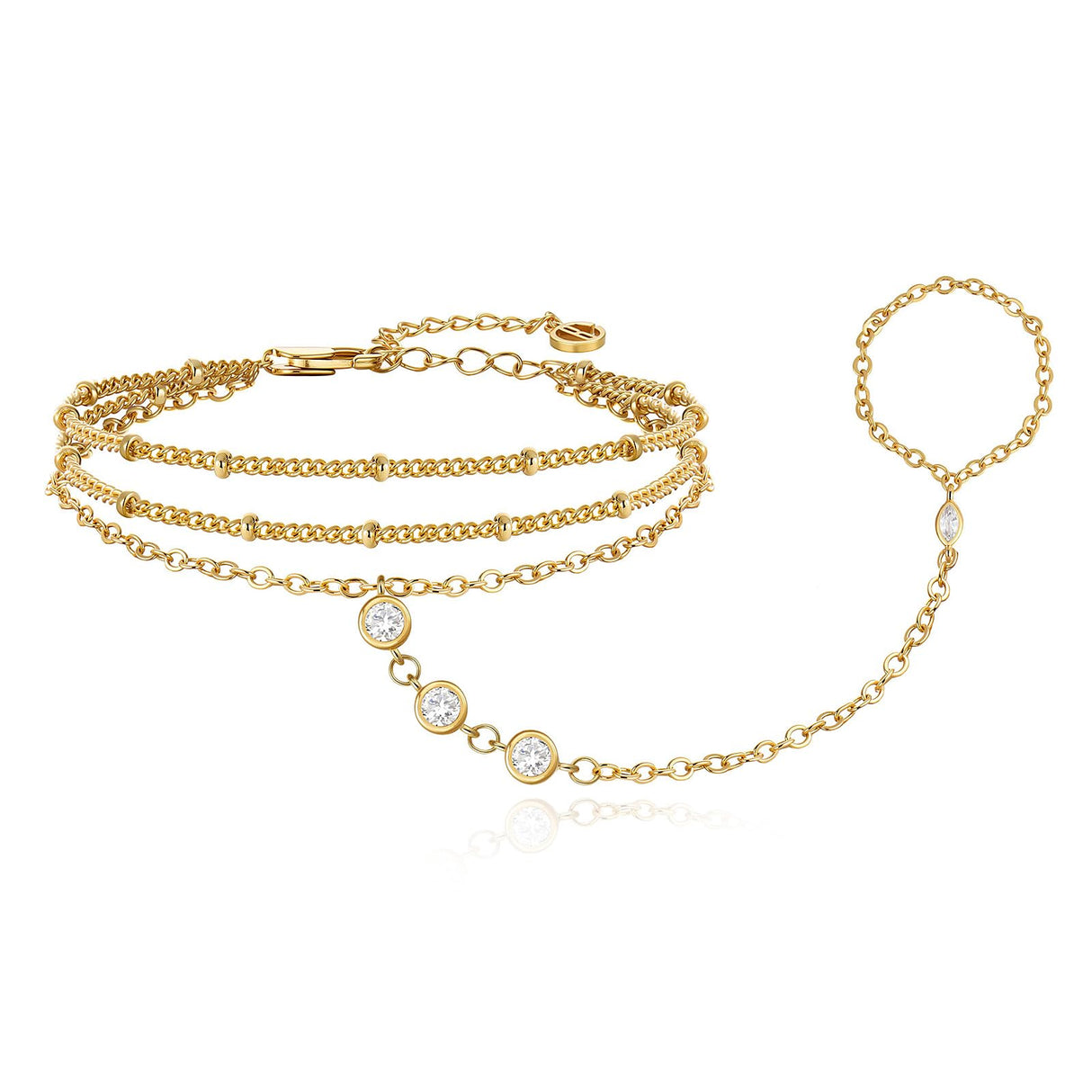 Cicy Bell Hand Chain Bracelets for Women 18K Gold Plated