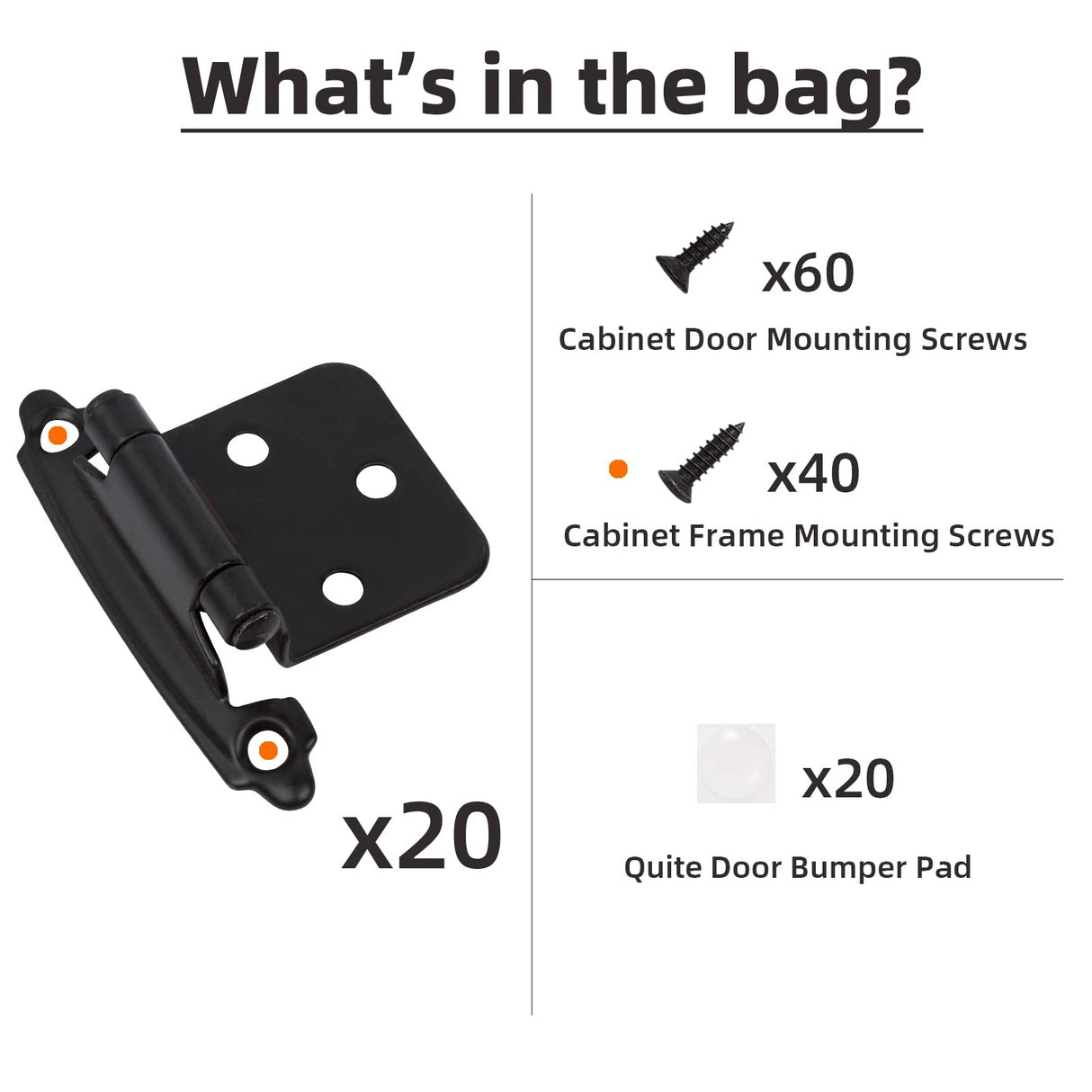 Decobasics 1/2" Overlay Matte Black Cabinet Hinges (10 Pair -20 Pcs) Self Closing Bath & Kitchen Cabinet Hinges Black Flush Mount w/Door Bumpers & Upgraded Screws