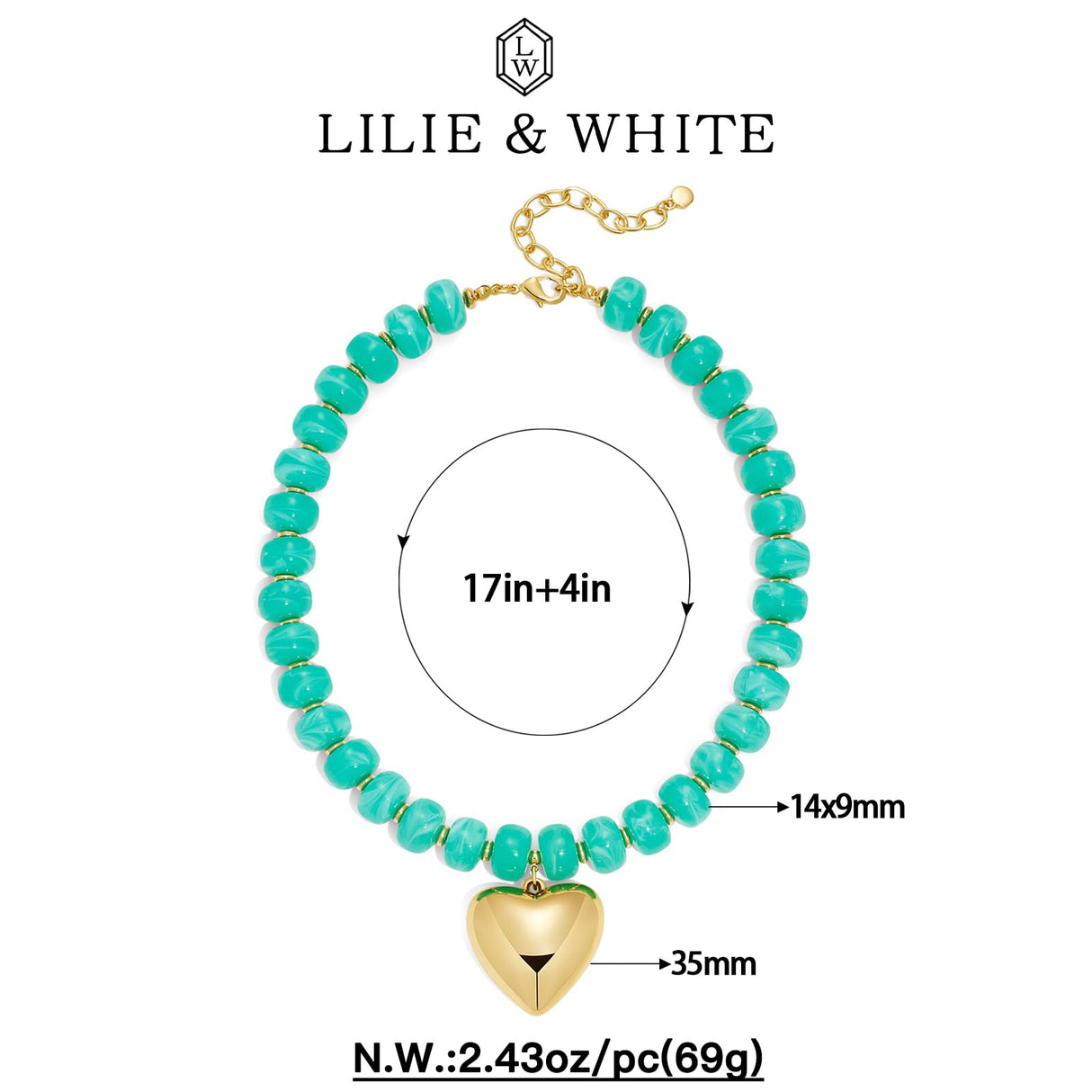 LILIE&WHITE Gold Plated Aqua Beaded Necklace for Women