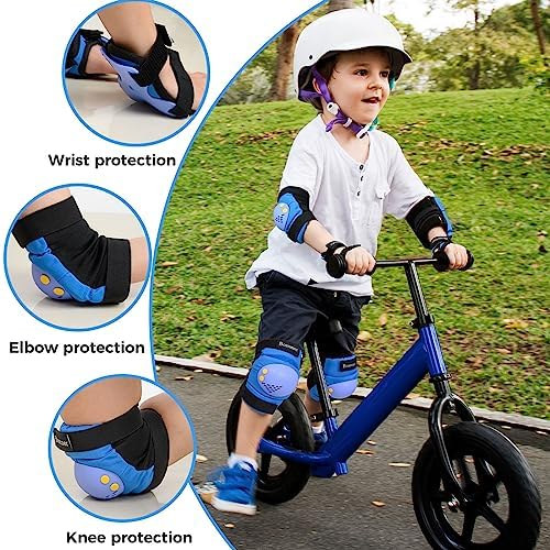 BOSONER Kids/Youth Knee Pads Elbow Pads Wrist Guards Set for 3-15 Years, Child Protective Gear Set for Roller Skates, Cycling, BMX Bike, Skateboard, Inline Skating, Scooter Riding Sports…