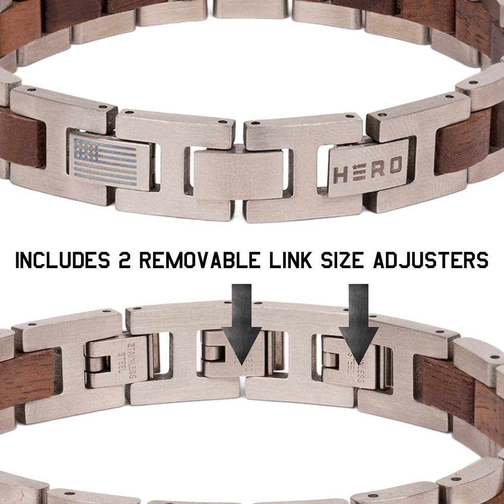Hero Company Bowie Frontiersman Wood & Stainless Steel Bracelet for Men