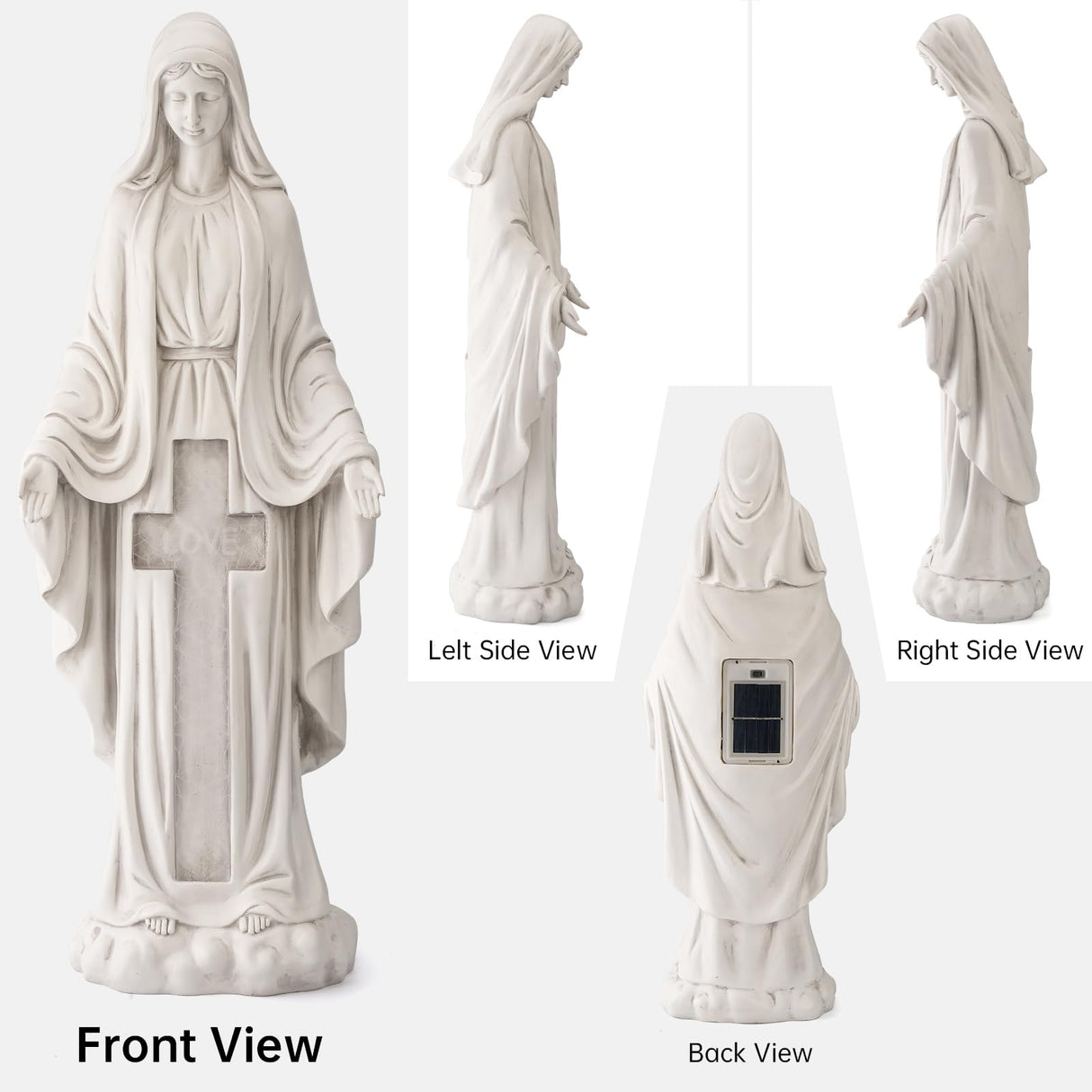 VChymm Solar Virgin Mary Praying Statue 27.9 Inch- Outdoor Religious Garden Decor with LED Lights, Weather-Resistant Magnesium Oxide Sculpture for Yard, Patio, Entryway (White Solar Virgin Mary)