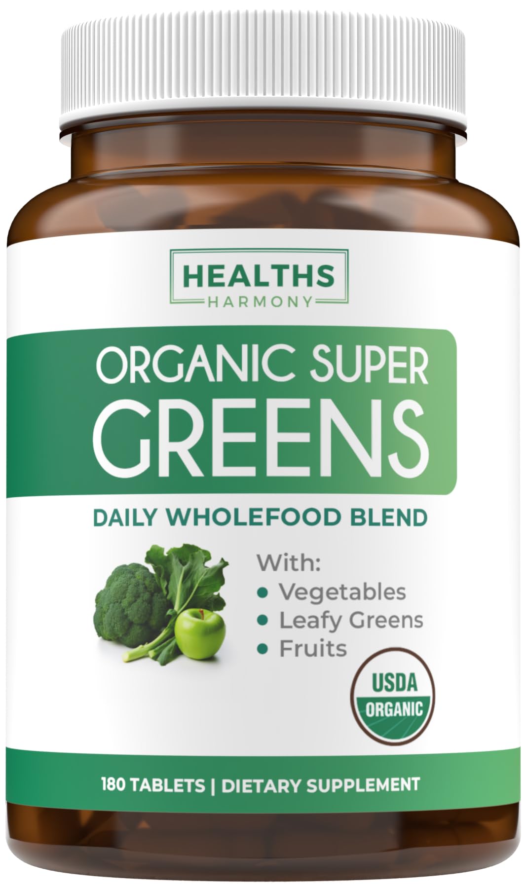 USDA Organic Super Greens Supplement - Organic Greens Fruits and Vegetable Supplement for Adults with 28 Superfood Complex with Superfruits Roots Herbs & More - Vegan & Non-GMO (Up to 3 Month Supply)