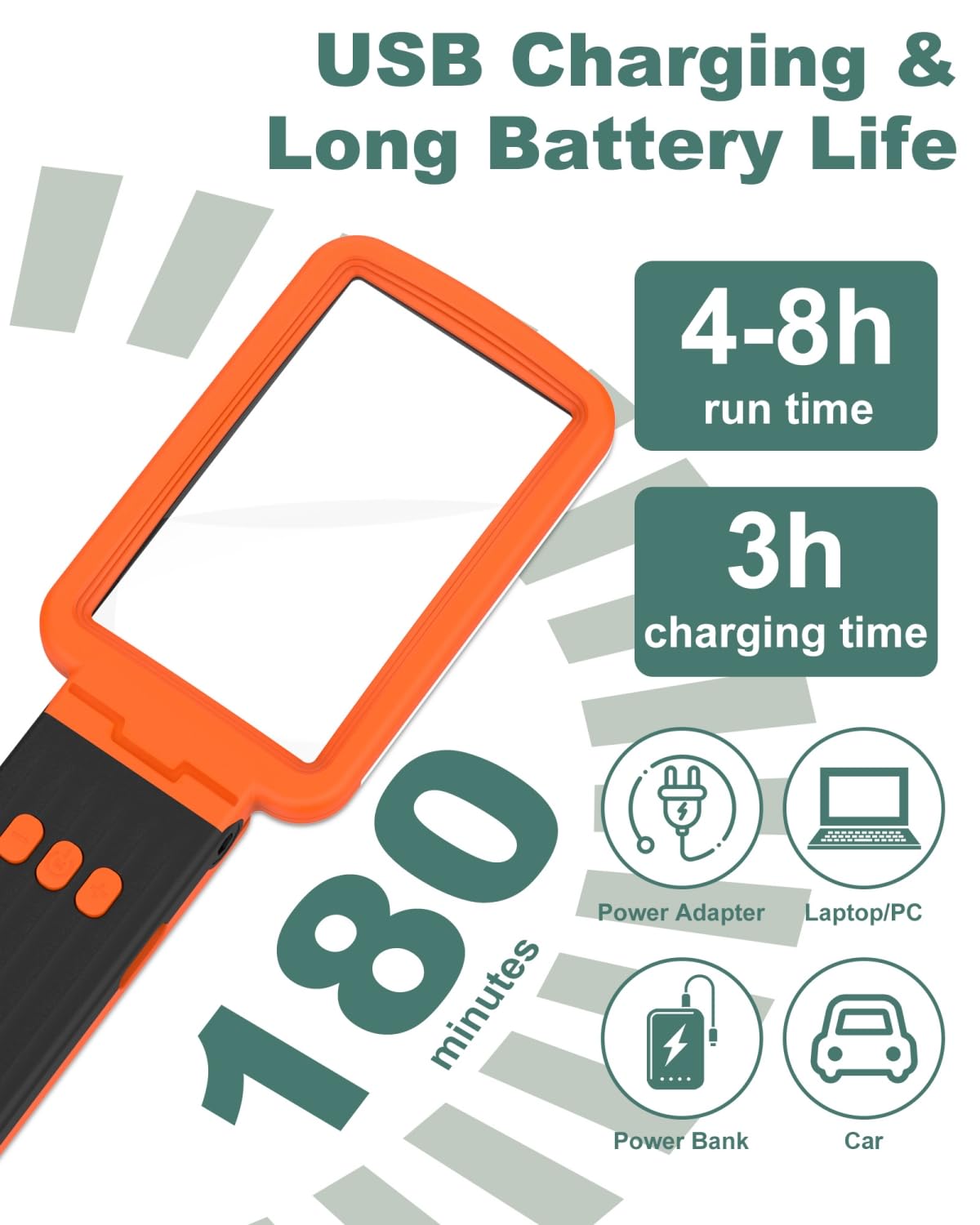 10X Magnifying Glass with Light and Stand, Rechargeable Folding Handheld Real Glass Magnifier, 3 Color Modes Dimmable Lighted Page Magnifier for Reading Small Prints, Seniors with Macular Degeneration