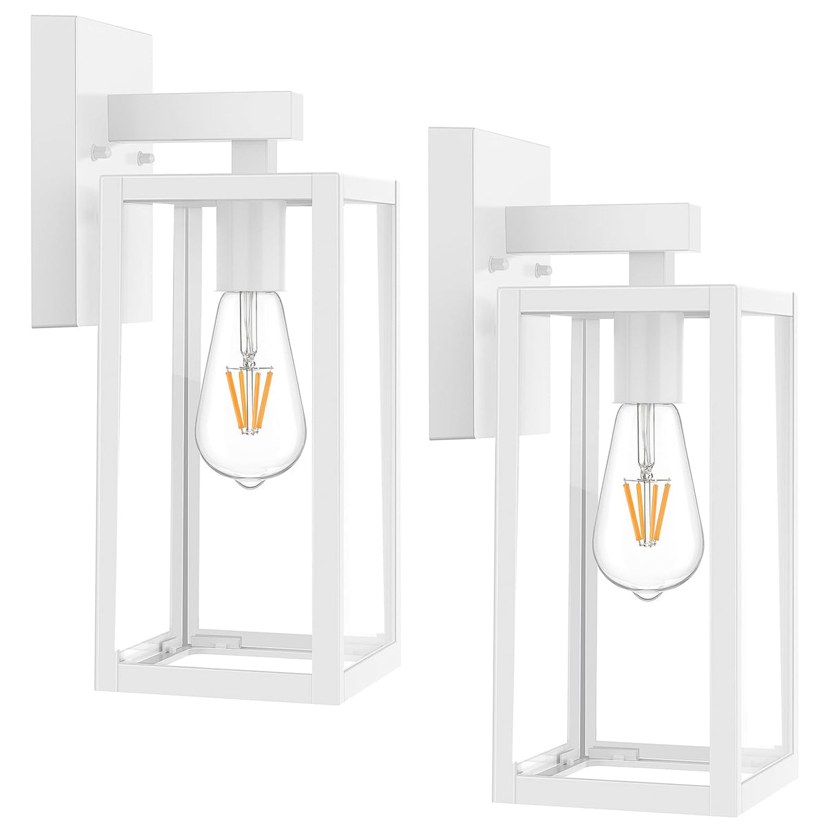 MAXvolador Outdoor Wall Sconce, Exterior Waterproof Lantern Light Fixtures, White Porch Light Toughened Glass, Anti-Rust E26 Patio Lighting, 2 Pack