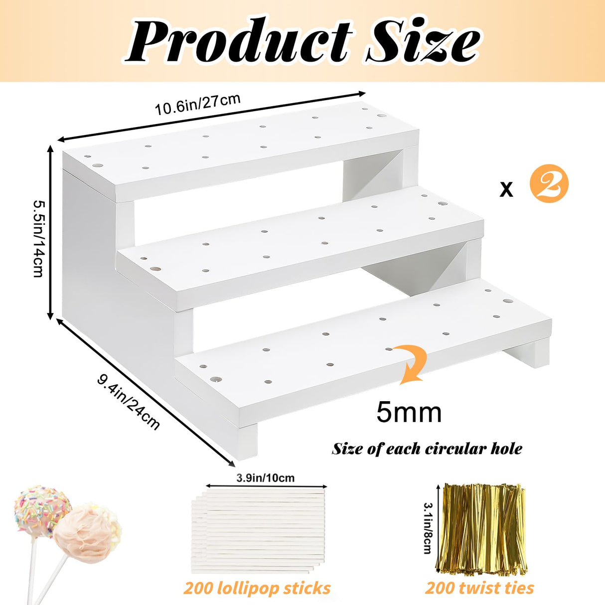 KHayRovies 2Pcs Wood Cake Pop Display Stand, White Lollipop Holder 3 Tier with Twist Ties Lollipop Sticks, 33 Holes Sucker Storage Rack for Dessert Table of Wedding Birthday Party Christmas Day (B)